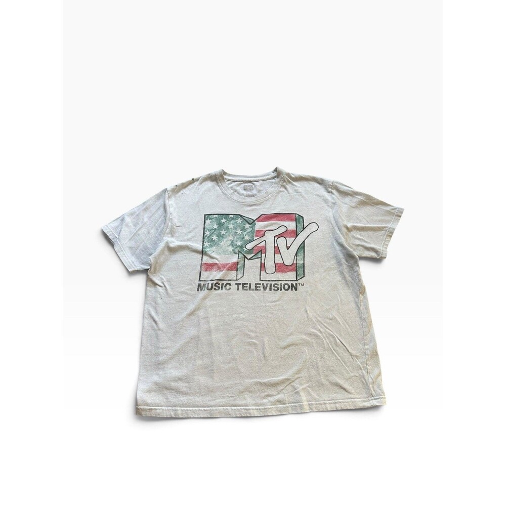 MTV Spring Break Y2K Flag Logo Tee Trashed Distressed South Beach Size Large